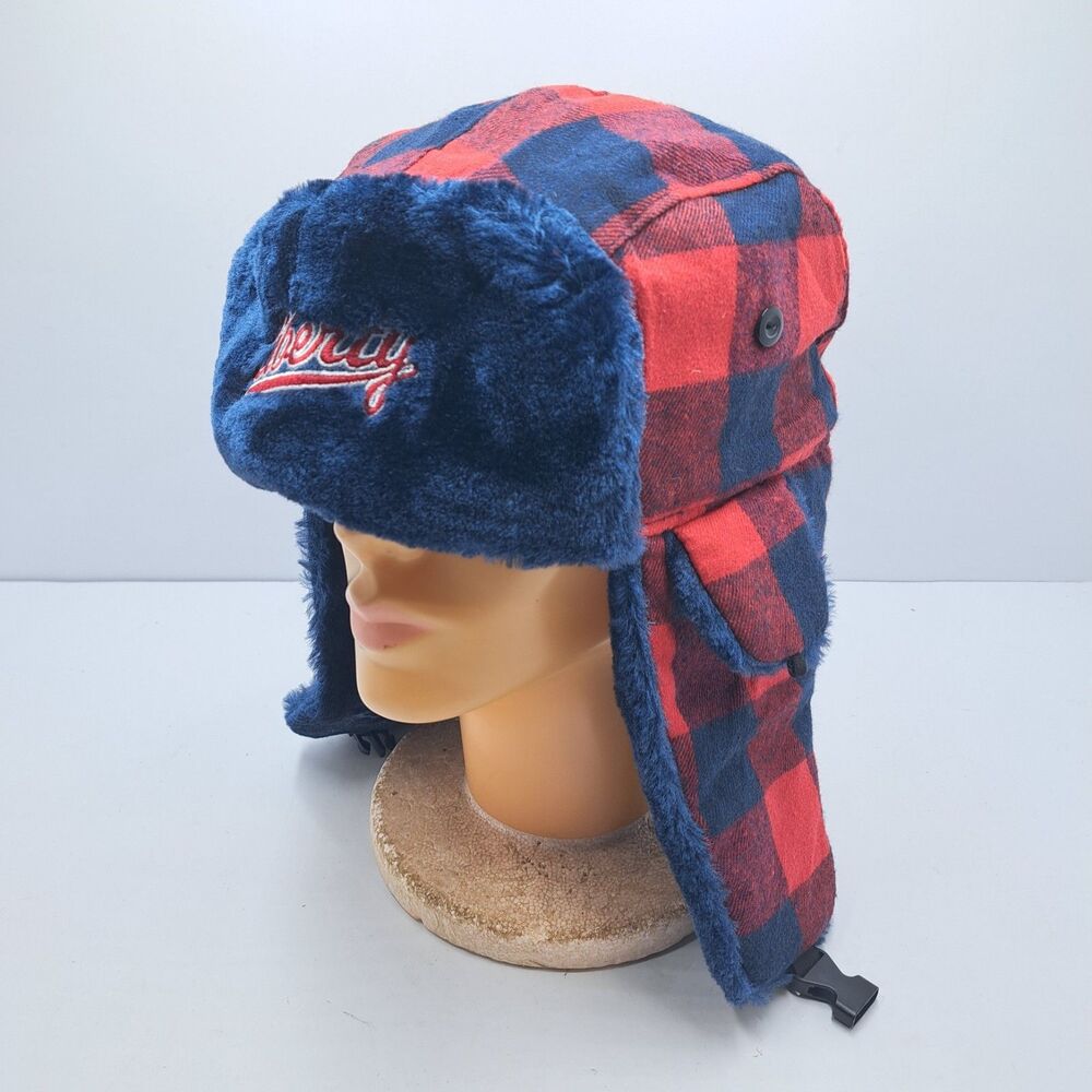 Liberty University Bomber Hat Buffalo Plaid Red Navy Blue